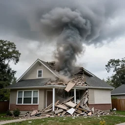 tornado crumbling over a house