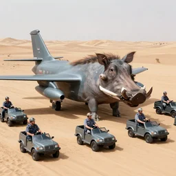 an a - 1 0 warthog ground attack aircraft staffing a small group of vehicles in the desert