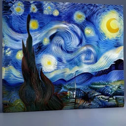 starry night by van gogh in the style of nvidia amd rtx raytracing stylized octane render by visualdon, annibale siconolfi, kaiwan shaban, and josh pierce.. 3 d. cgi. unreal. blender. 3 dsmax. masterpiece. trending on artstation.