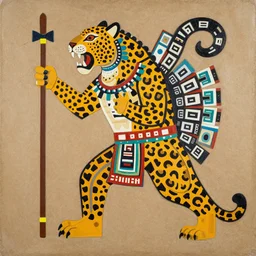 a detailed acrylic painting of mayan jaguar warrior, the artist is charles burns, alex grey, cut out collage 1 9 7 6.