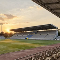 Fritz-Walter-Stadion in a sunset, pencil art style, highlyy detailed, sharp focus, illustration in pen and ink