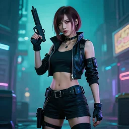 photo of a real-life cyberpunk female assassin