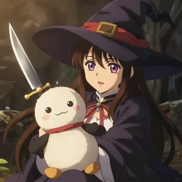 anime witch plushy with a knife through it
