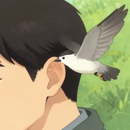 a bird coming out of a man's ear by chiho aoshima