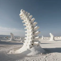 wide landscape photo of a white desert pedestal rock formation shaped like a spine!!!!! vertebrae!!!!!!!!