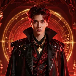 jeon jeongguk jungkook as a vampire. photorealism, uhd, amazing depth, glowing, golden ratio, 3 d octane cycle unreal engine 5, volumetric lighting, cinematic lighting, red orange lighting, cgstation artstation concept art