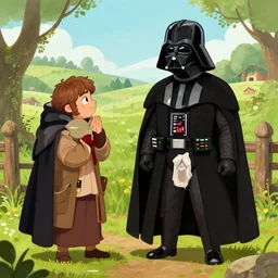 darth vader visiting frodo in the shire, digital art,