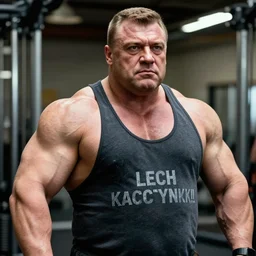 lech kaczynski!! as a bodybuilder, photorealistic