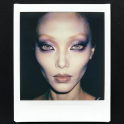 grainy color polaroid portrait of a beautiful alien, feminine, iridescent eyes, intricate detail, sigma 85mm f/1.4, 4k