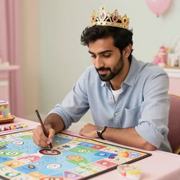 kumail nanjiani being crowned queen of candyland ( board game )