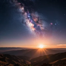 galaxy, cinematic style, neon lights, sun rising