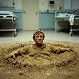 7 0 s movie still of a man made of dirt the hospital, cinestill 8 0 0 t 3 5 mm eastmancolor, heavy grain, high quality, high detail