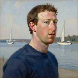 Closeup Mark Zuckerberg Crossing the Delaware, oil-on-canvas painting by Emanuel Leutze