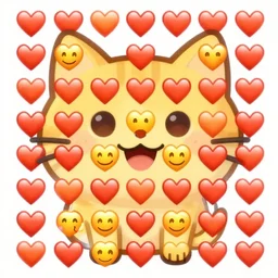 a thousand heart emojis in the shape of a smiling cat