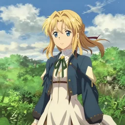 portrait of violet evergarden, cloudy sky background lush landscape illustration concept art anime key visual trending pixiv fanbox by wlop and greg rutkowski and makoto shinkai and studio ghibli