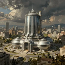 sci fi containment building in a city, architecture detailed illustration surrealism by dariusz klimczak pieter bruegel
