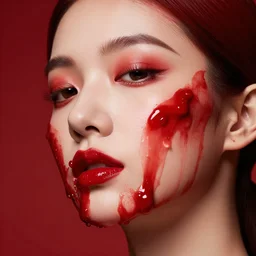 beautiful female face melting in red colors
