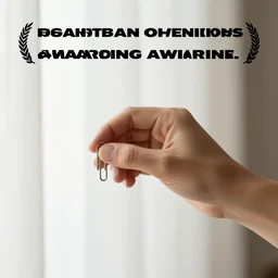 Subject is a normal anatomically correct hand, environment is ligh curtains, action is grabbing a paperclip, type is photography, quality is award winning professional studio catalog