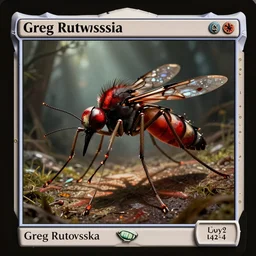 a giant bloody mosquito, by Greg Rutkowski, in the design of magic the gathering