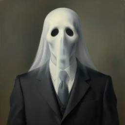 portrait of a ghost in a suit, by rene magritte, detailed painting, hd, hq, high resolution, high detail, 4 k, 8 k