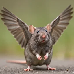 closeup zeiss 3 5 mm photo of a standing majestic rat, spread sparrow wings!!!!!!!!!!!!!!!! 7, wildlife photography