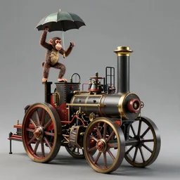 steam engine, monkey dancing with umbrella, Edward Hopper and James Gilleard, Zdzislaw Beksinski, Mark Ryden, Wolfgang Lettl highly detailed