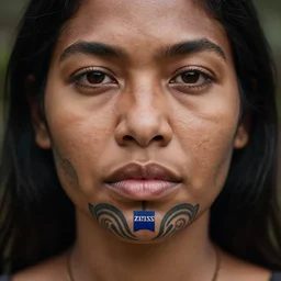 a portrait of a maori woman with bottom lip tattoos female, dark eyes, dark hair, olive skin, depth of field, zeiss lens, detailed, centered, artstation, fashion photoshoot, by Annie Leibovitz and Steve McCurry, David Lazar, Jimmy Nelsson, Breathtaking, 8k resolution, extremely detailed, beautiful, establishing shot, artistic, hyperrealistic, beautiful face, octane render