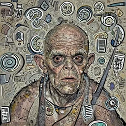 a very ugly man portrait looking like gollum, wrinkles, pimpels