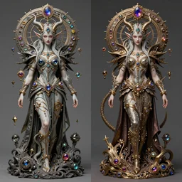 left and right stereoscopic pair, beautiful gemini good and evil fantasy character portrait, ultra realistic, wide angle, intricate details, the fifth element artifacts, highly detailed by peter mohrbacher, hajime sorayama, wayne barlowe, boris vallejo, aaron horkey, gaston bussiere, craig mullins