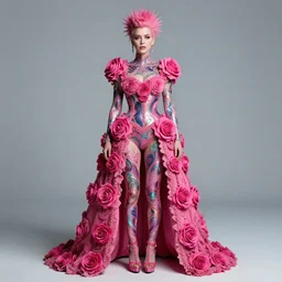 perfectly - centered!! looking at the camera!!! full body portrait of christina hendricks dressed as a punk, bright!!, pink, baroque style, roses, intricate abstract upper body intricate artwork, by tooth wu, wlop, beeple, dan mumford. concept art, octane render, deviantart, greg rutkowski, cinematic arthouse, key art, hyper realism, iridescent accents