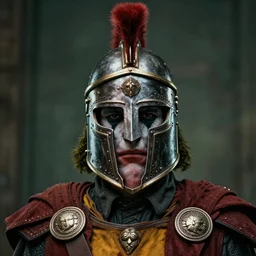 professional portrait of the 2 0 1 9 joker wearing a imperial gallic c helmet, 8 k, very detailed, very intricate,