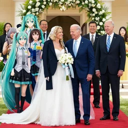 8 k professional photograph of president joe biden and anime pop star hatsune miku getting married