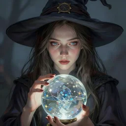 one young witch with a crystal ball, true anatomy, detailed face, highly detailed, by greg rutkowski