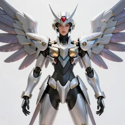 uncropped idol Feminine mecha (with futuristic jet armor and wings) with a heart visor helmet, symphogear, full body character portrait, neon hologram accents, hi-tech, trending on Artstation, digital painting, concept art, sharp focus, illustration, art by WLOP and Greg Rutkowski