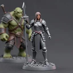 80mm resin detailed Miniature of woman in armor is standing with an orc warrior; Image on the store website, eBay, Full body