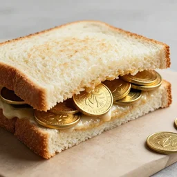 sandwich, the inside of the sandwich is gold coins