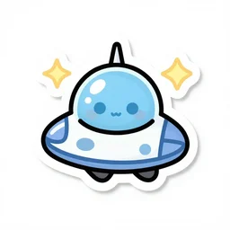 cute spaceship sticker art, plain white background