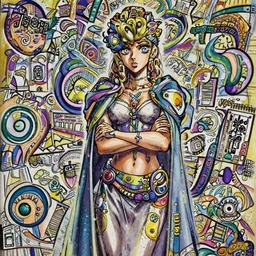 a jojo's bizarre adventure manga artstyle colorful sktech : Marie the mother of Jesus standing up arm crossed by hirohiko araki shonen jump, crips details, realistic, featured on Artscape