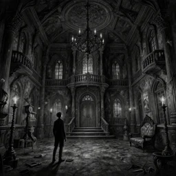 haloween lovecraftian mansion interior epic, drawn by pete amachree