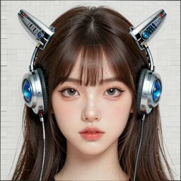 portrait mosaic of a beautiful cute girl with robot ears and eyes, 4k, intricate details