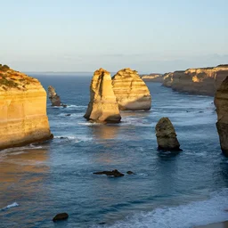 twelve apostles rocks, golden hour, clean water, reflections