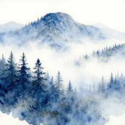 award - winning white to blue watercolor highly detailed perfectly defined painting of misty landscape forest mountainous trending on artstation