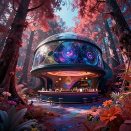architecture by louis kahn, retrowave sunlight synthwave forest infrared atlantis scumm bar fisheye flowers cosmic bioshock venus wilderness vaporwave retro reclaimed by nature assassin's creed thermal vision, archdaily, wallpaper, highly detailed, trending on artstation.