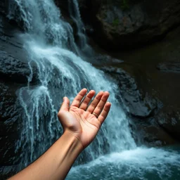 hands cupping a waterfall from the universe, photography, photoshoot