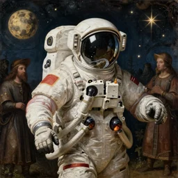 Medieval painting of an astronaut. Dramatic. High resolution. Highly detailed. Art station. 8k