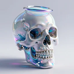 ocean waves crashing inside a glass skull, vintage, neon, iridescent, smooth, sharp focus, high detail, deviantart, artstation, halo, octane render, cinematic, hyper realism, 8k, depth of field, bokeh, art by Tooth Wu and wlop and beeple and dan mumford and greg rutkowski