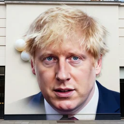 boris johnson's huge face on the bubblegum wall