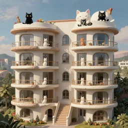 crazy cat apartments, extremely detailed, sharp focus, wide view, full body shot, smooth, digital illustration, by james jean, by rossdraws, frank franzzeta, mcbess, sakimichan, brosmind