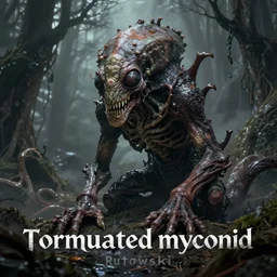 tormented myconid. Dark fantasy art by Greg rutkowski. Trending on artstation