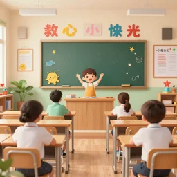 a lively decorated classroom digital art, highly detailed